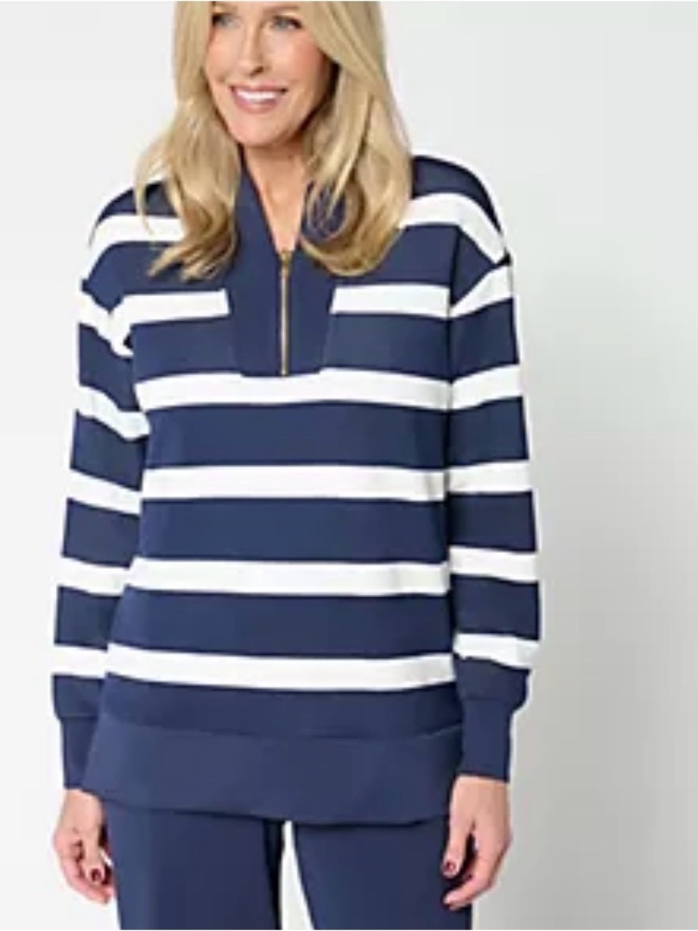 Belle by Kim Gravel Regular ScubaLuxe Half Zip Tunic Navy XS NWOT IN PKG
